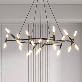 LISM - 41" Modern Chandelier Light Fixture Branch Design Adjustable Height with Frosted Tubes (Bulb Not Included) - Black