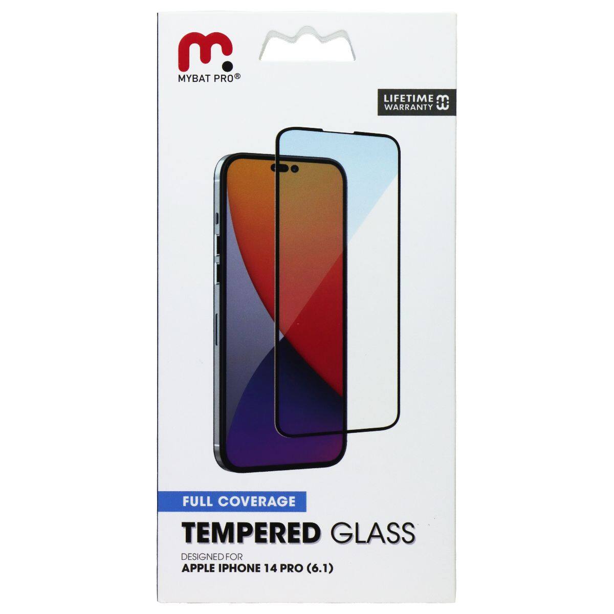 MYBAT PRO LIFETIME WARRANTY  
FULL COVERAGE TEMPERED GLASS  
DESIGNED FOR APPLE IPHONE 14 PRO (6.1)