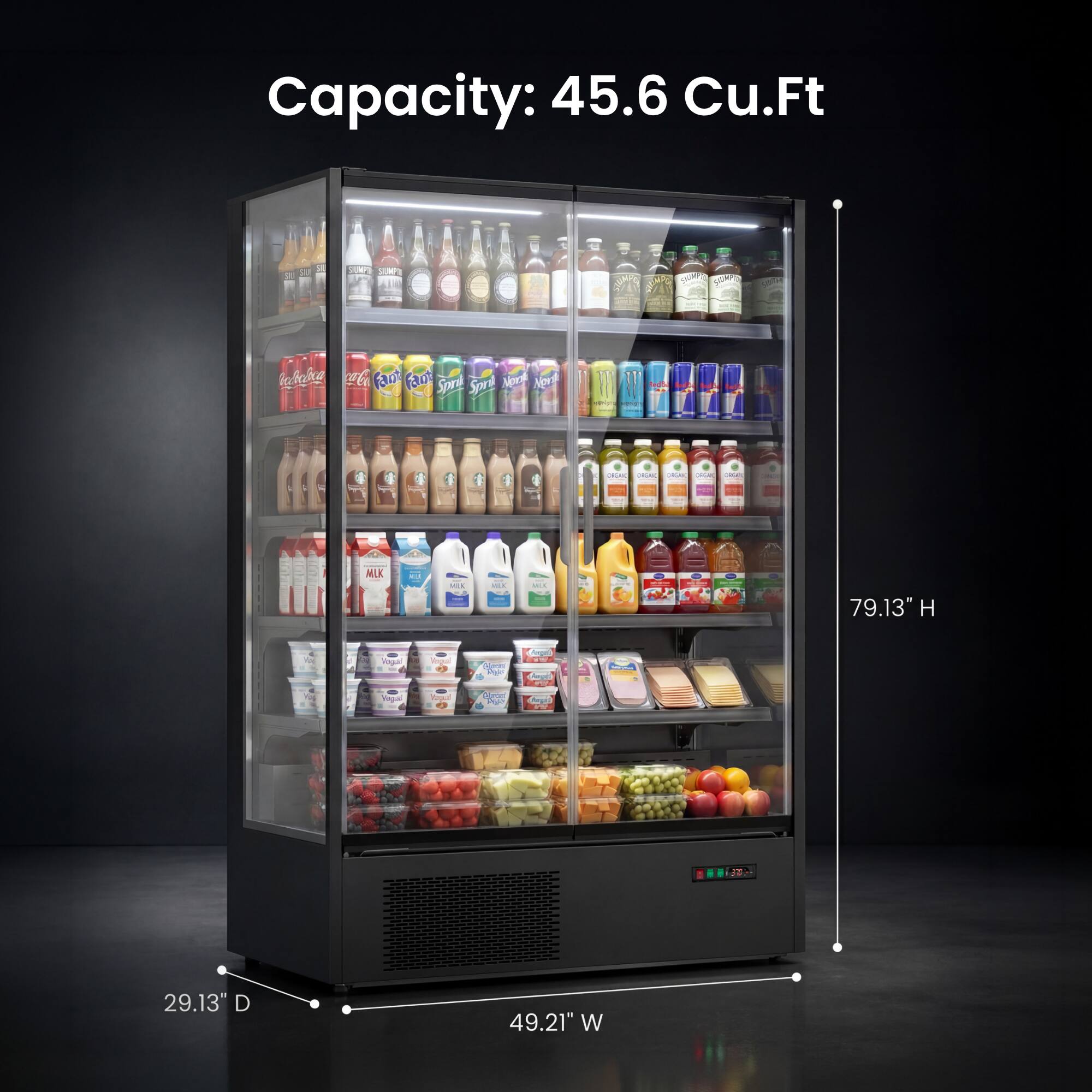 Capacity: 45.6 Cu.Ft

79.13" H

29.13" D

49.21" W