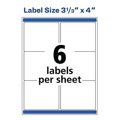 Label Size 3 1/3" x 4"  
6 labels per sheet