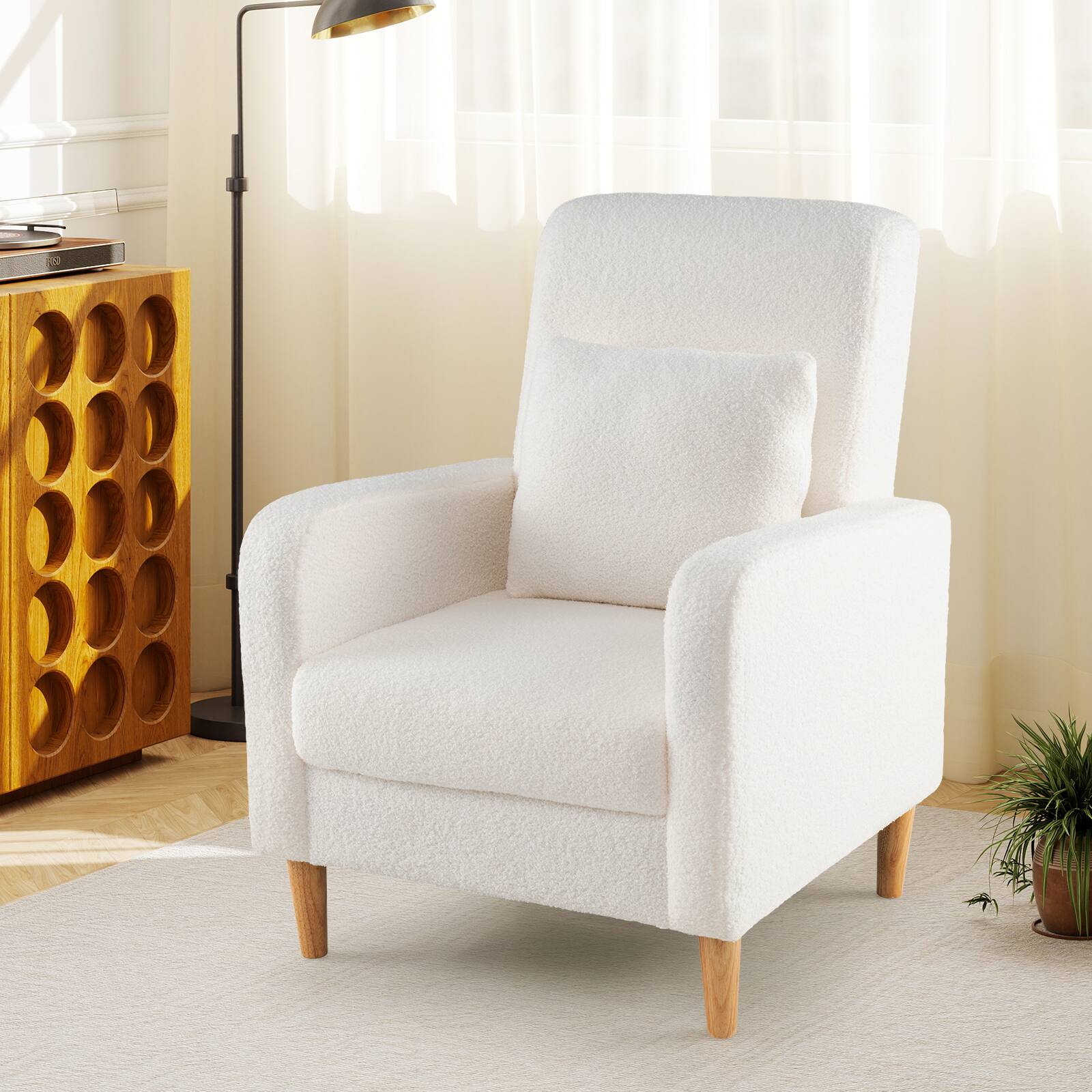Front. Gymax - Gymax Accent Chair w/Lumbar Pillow Teddy Fleece Cover Rubber Wood Legs for Living Room - White.