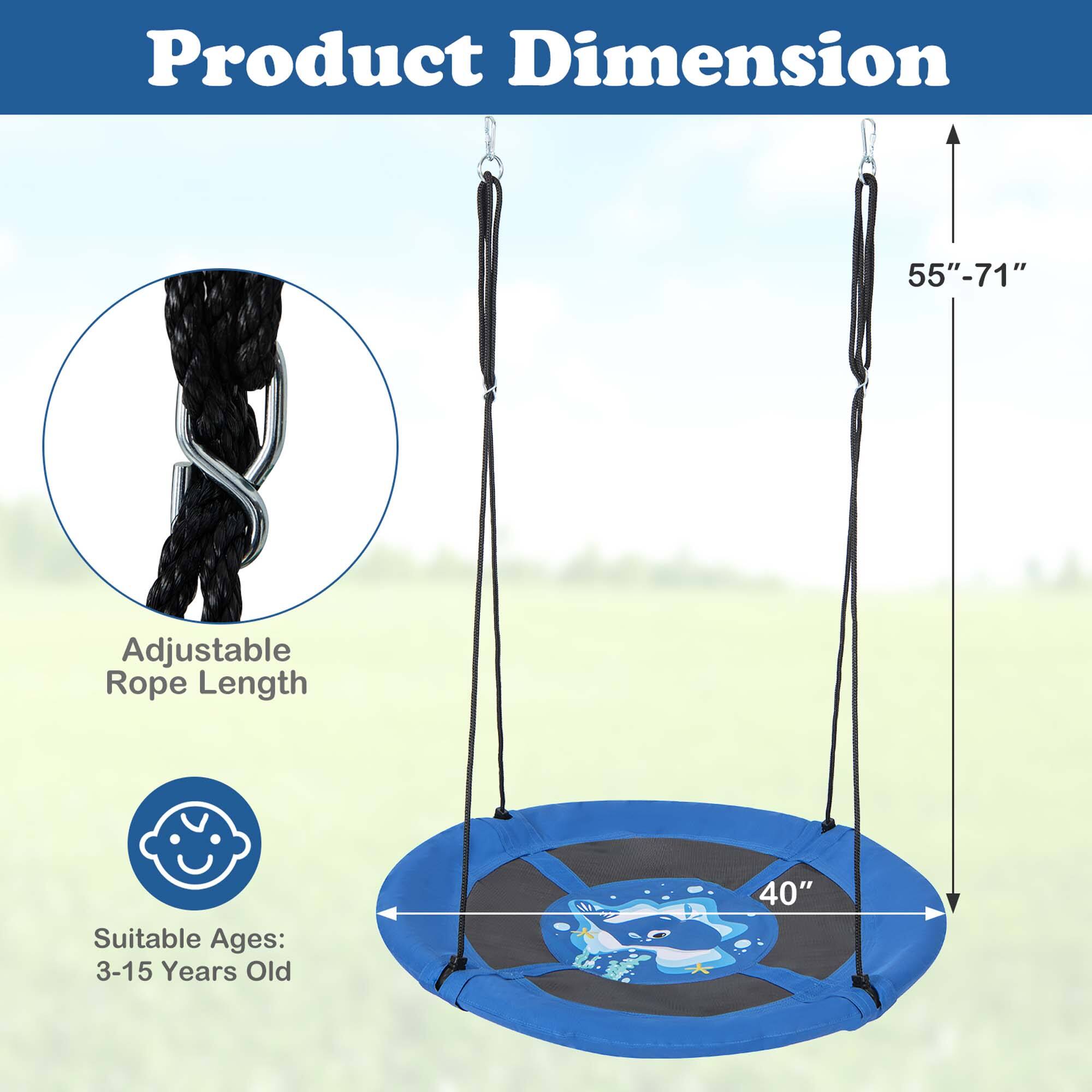 Product Dimension

Adjustable Rope Length

Suitable Ages: 3-15 Years Old

40" (diameter)

55"-71" (height)