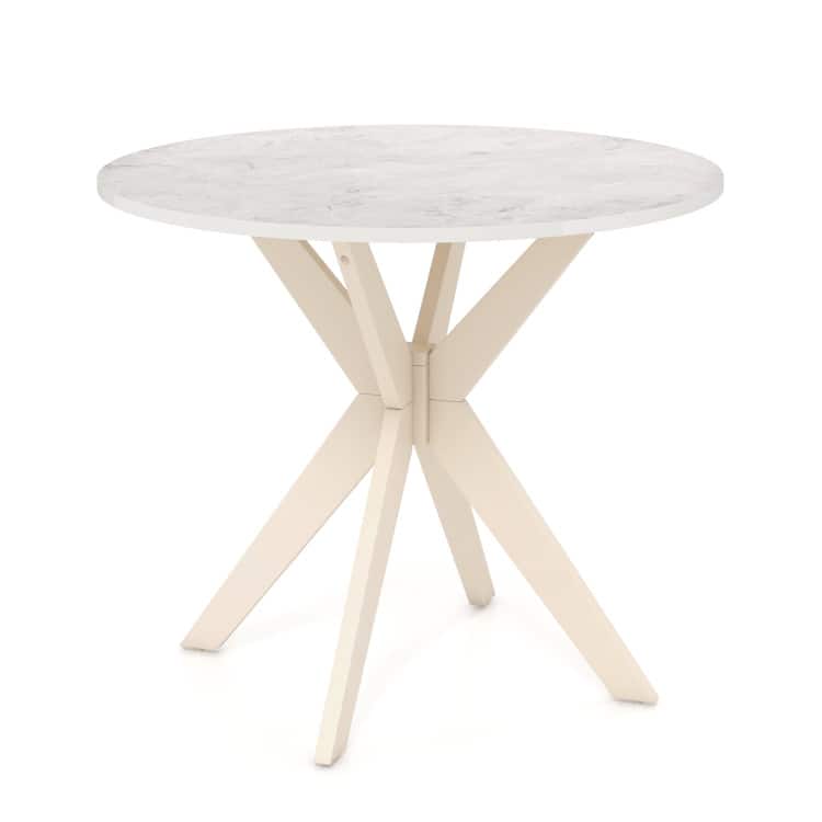 SlickBlue - Mid-Century Modern Kitchen Table with Faux Marble Top and Rubber Wood Legs - White