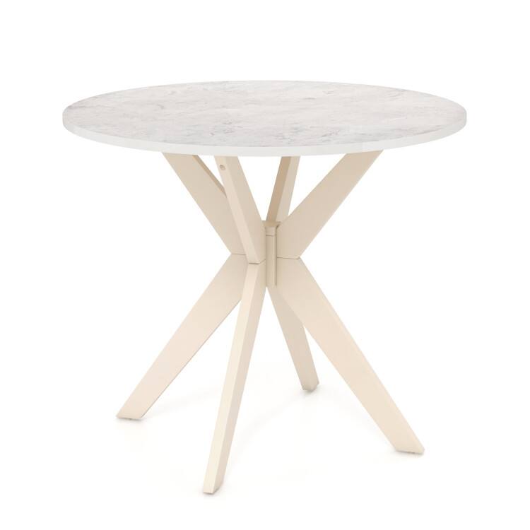 SlickBlue - Mid-Century Modern Kitchen Table with Faux Marble Top and Rubber Wood Legs - White