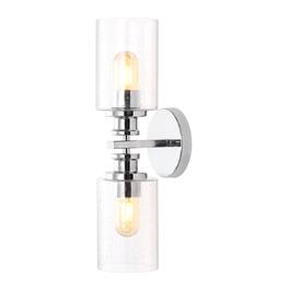 Jonathan Y - Jules Edison 16.5" Cylinder 2-Light Iron/Seeded Glass Farmhouse Contemporary LED Wall Sconce - Chrome