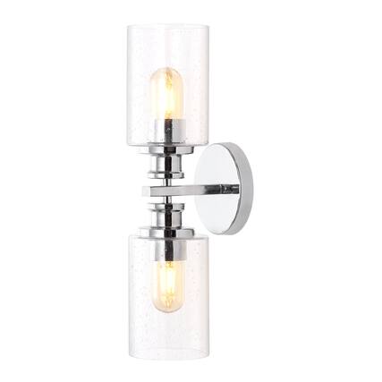 Front. Jonathan Y - Jules Edison 16.5" Cylinder 2-Light Iron/Seeded Glass Farmhouse Contemporary LED Wall Sconce, Chrome - Chrome.