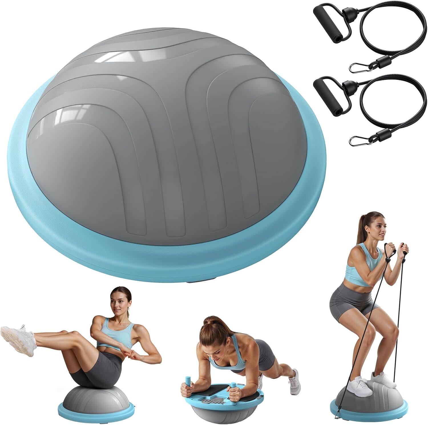 Front. MERACH - MERACH 3-in-1 Balance Trainer with Resistance Bands, Exercise Ball & Push-Up Handles, 286 lbs Capacity, Portable - Blue.