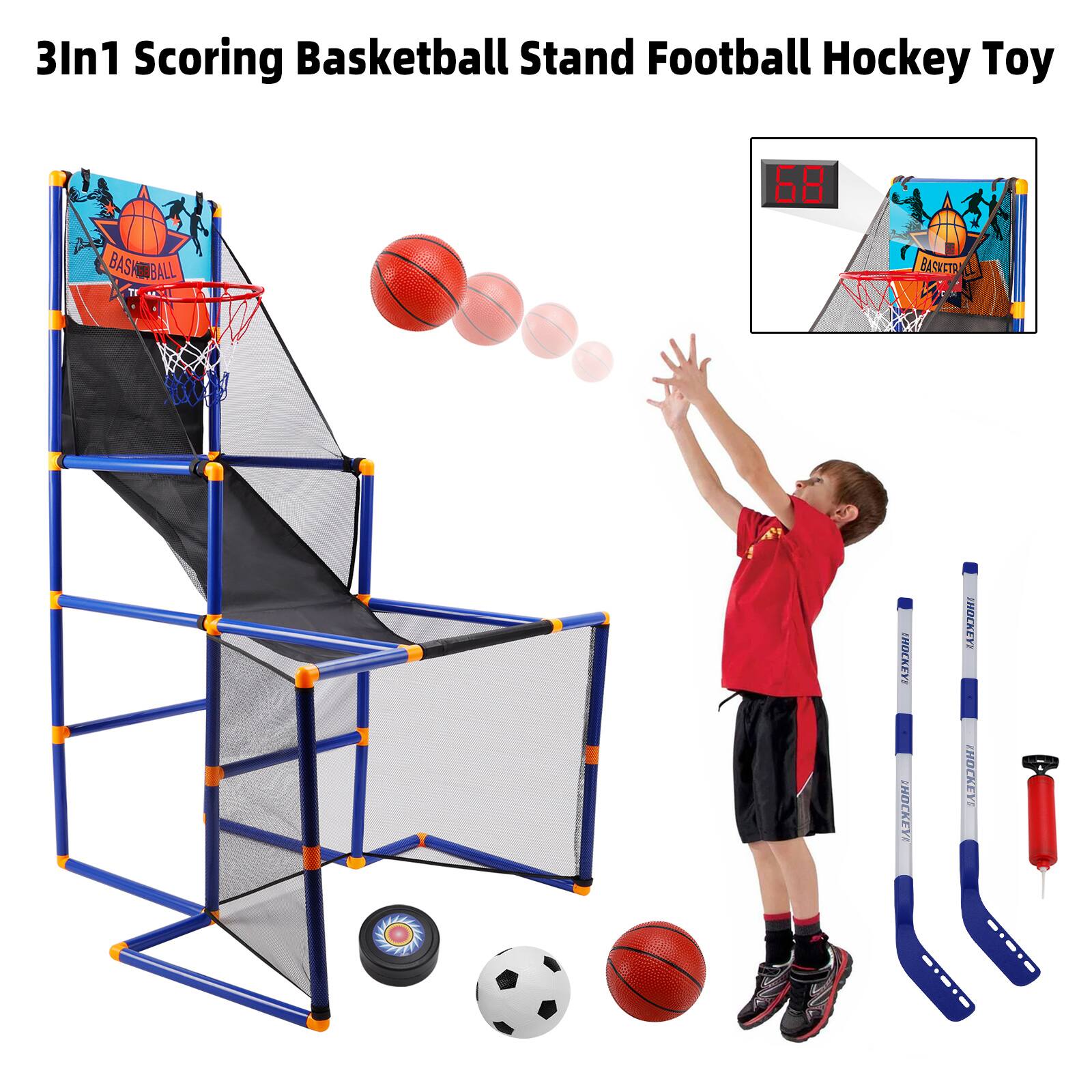 3In1 Scoring Basketball Stand Football Hockey Toy