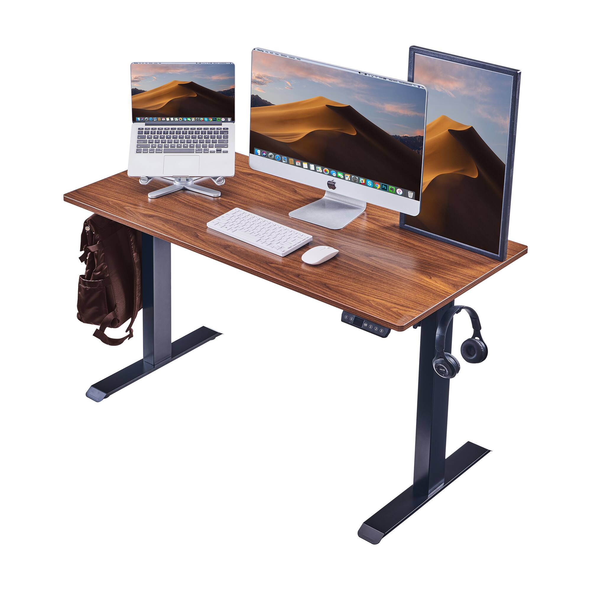 Back. GOODSILO - Adjustable Height Electric Standing Desk - 48x24 Inch Sit Stand Home Office Desk - Mahogany.