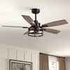 Front. Siljoy - 46-Inch Rustic Cage Ceiling Fan 5 Blades Industrial Metal Design App Remote Control for Living Room Bedroom Patio - Black.