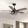 Siljoy - 46-Inch Rustic Cage Ceiling Fan 5 Blades Industrial Metal Design App Remote Control for Living Room Bedroom Patio - Black