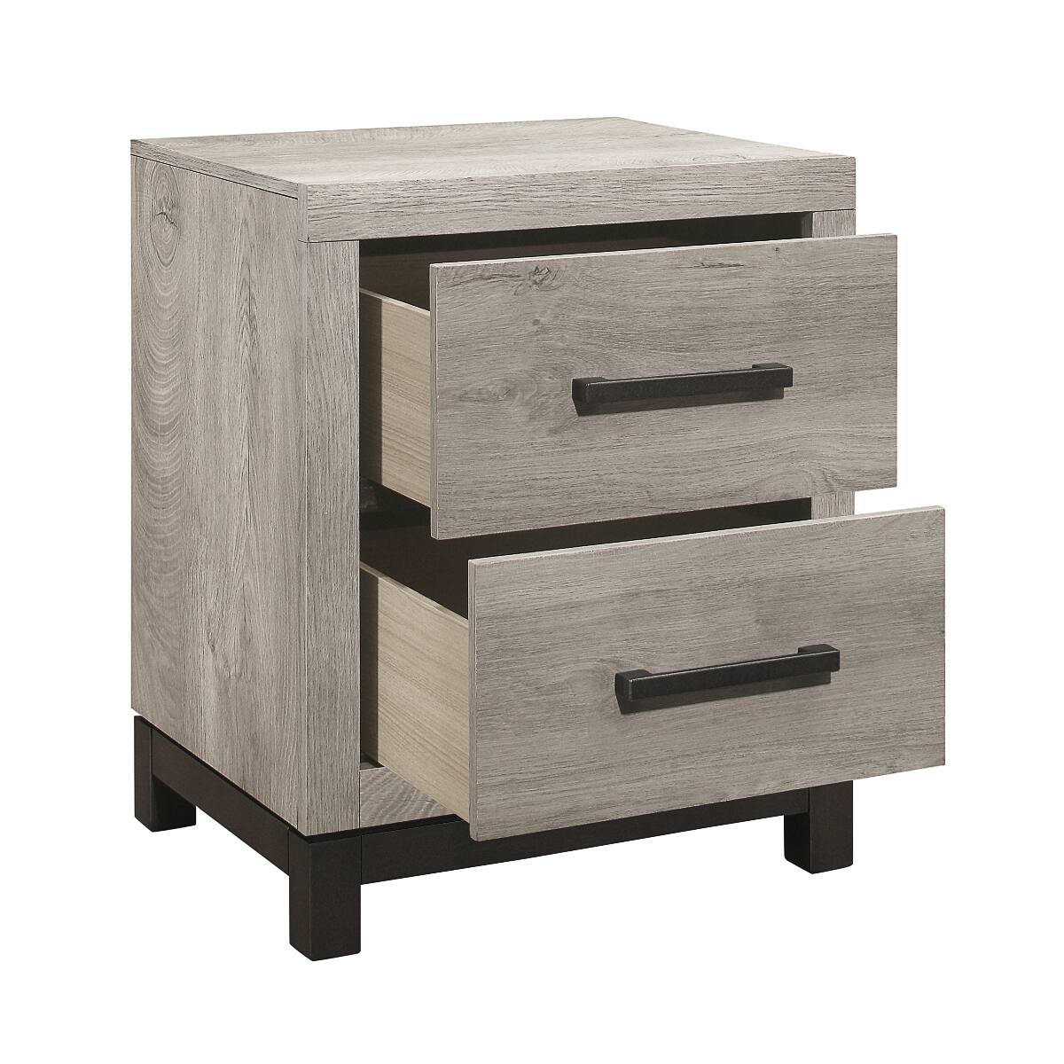 Alt View 1. Loheer - Loheer Light Gray Two Drawer Nightstand with Dovetail Storage and Metal Bar Pulls - Light Gray.