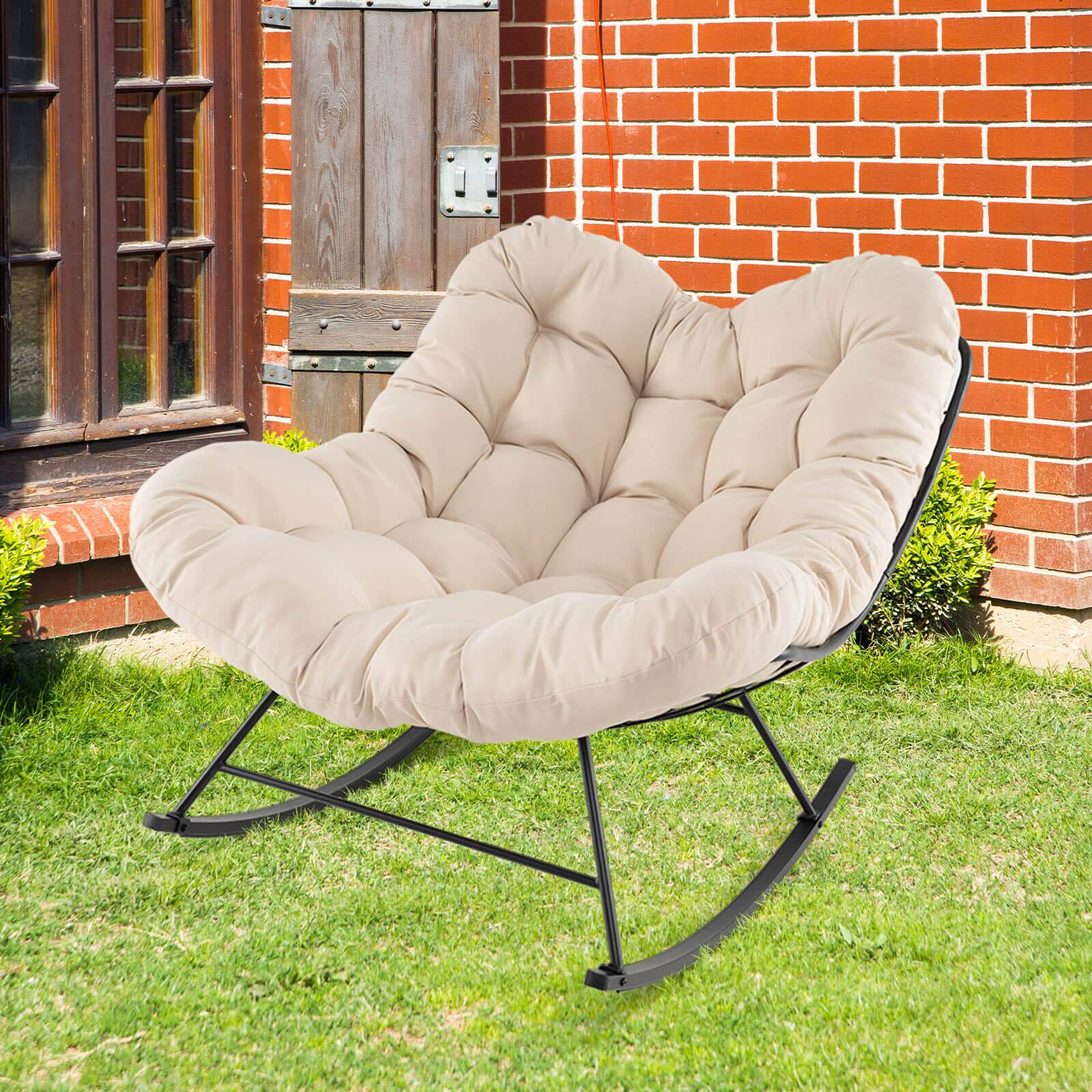 Alt View 1. Costway - Costway Indoor Rocking Chair, Oversized Egg Papasan Chair with Padded Cushion - Beige.