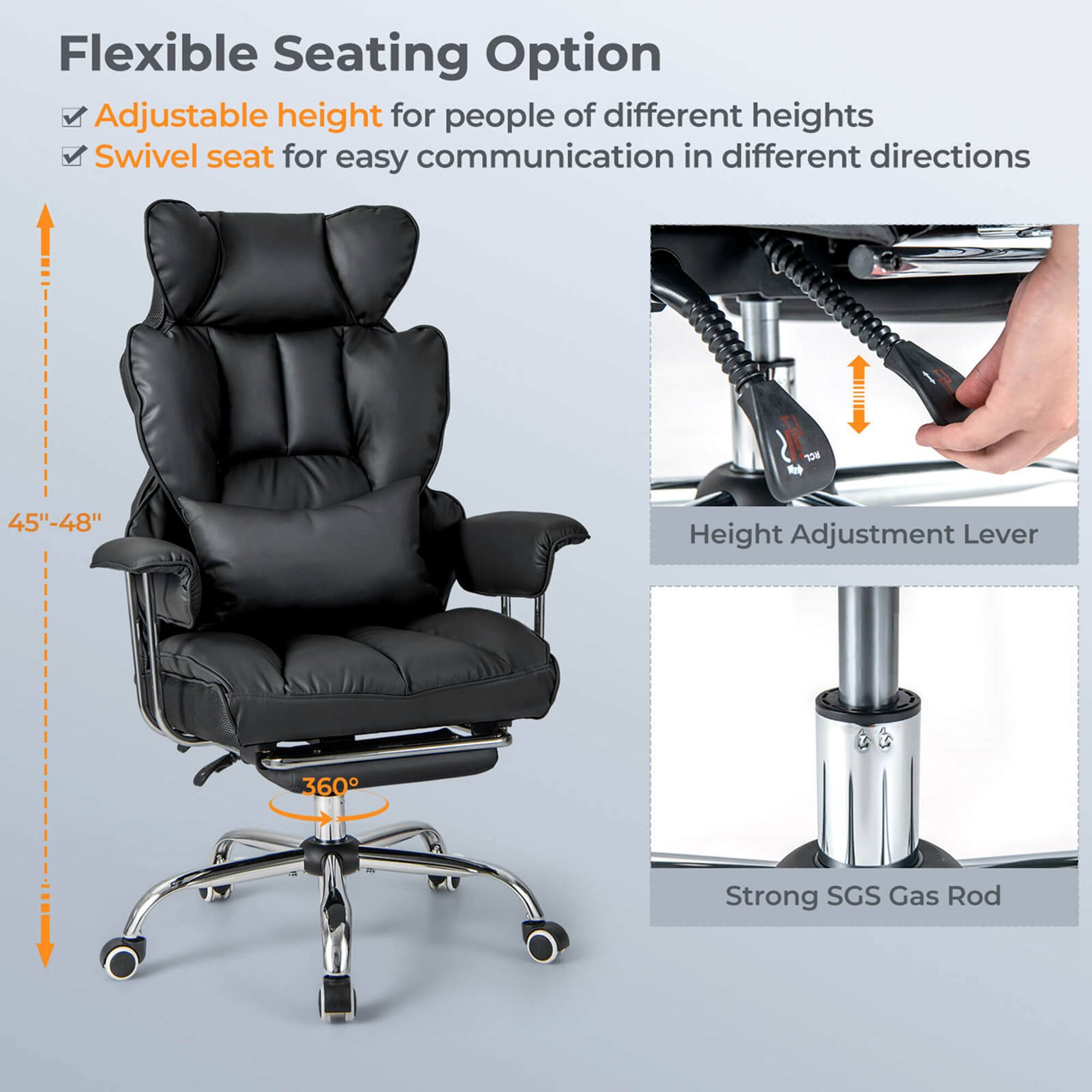Flexible Seating Option: Adjustable height for people of different heights, Swivel seat for easy communication in different directions, & T 45"-48" Height Adjustment Lever 360 Strong SGS Gas Rod.