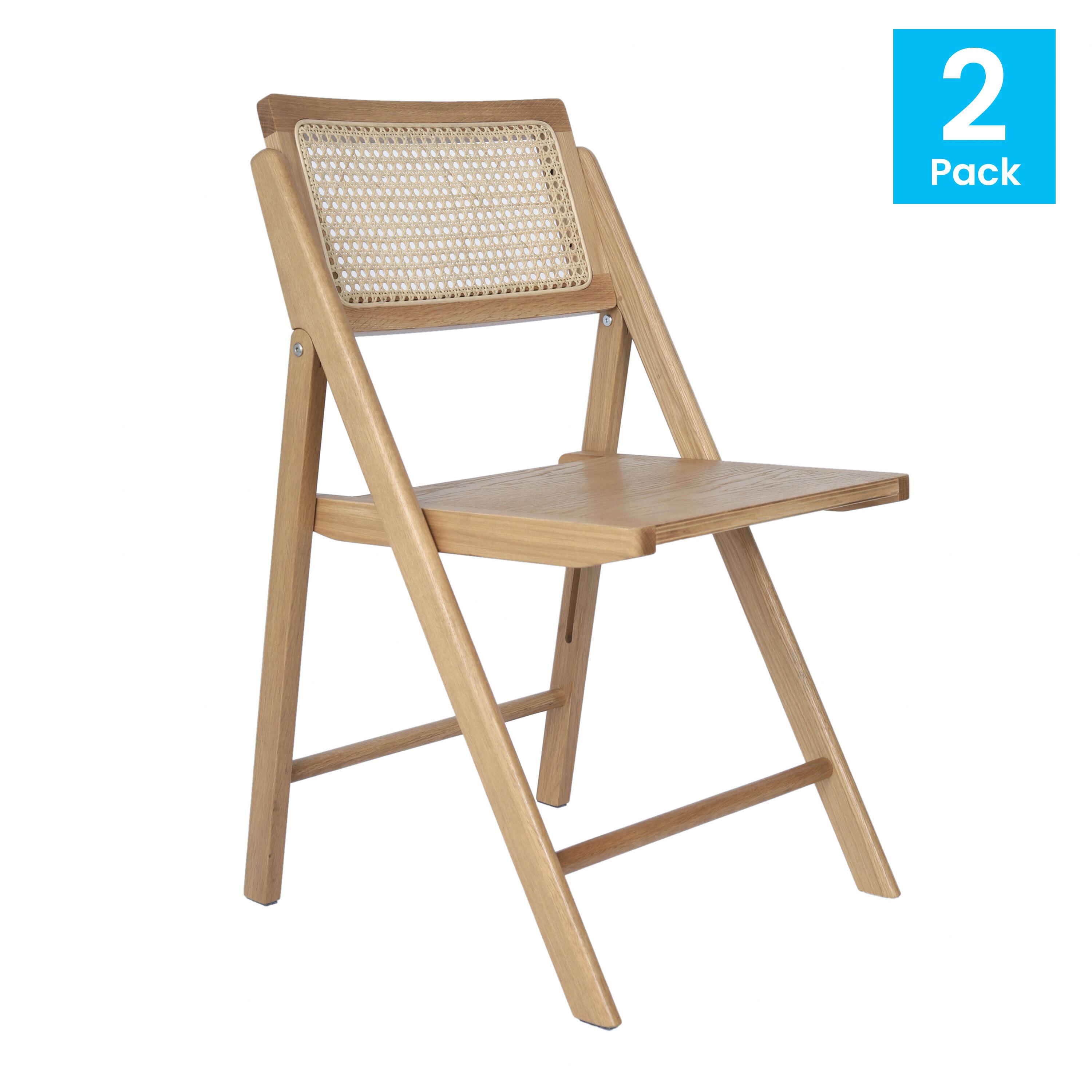 Alt View 1. Emma + Oliver - Thomas Set of 2 Cane Rattan Folding Chairs with Solid Wood Frames and Seats and Breathable Woven Rattan Backrest - Natural.