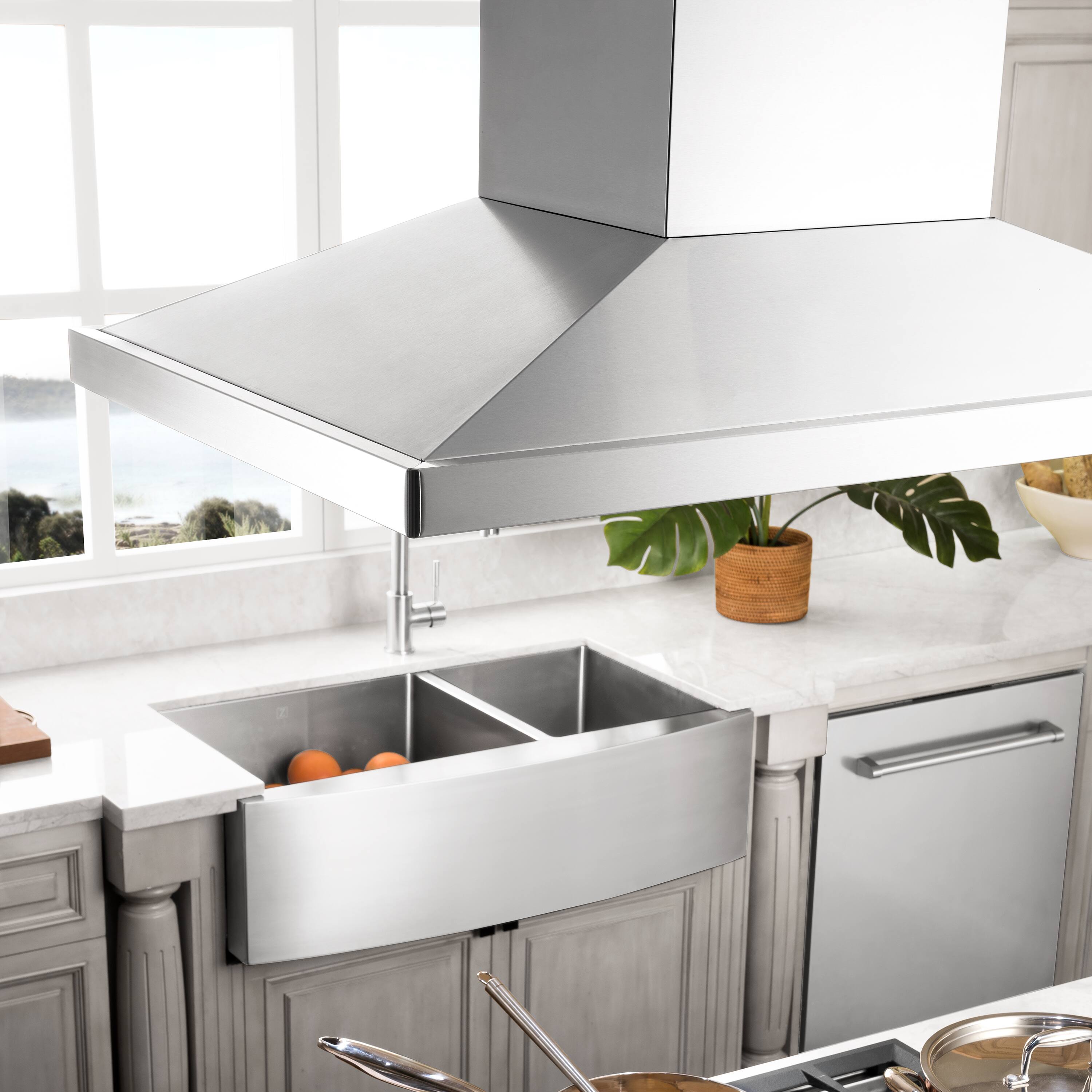 Alt View 7. ZLINE - 42 in. ZLINE CrownSound™Ducted Vent Island Mount Range Hood in Stainless Steel with Built-in Bluetooth Speakers - Stainless Steel.
