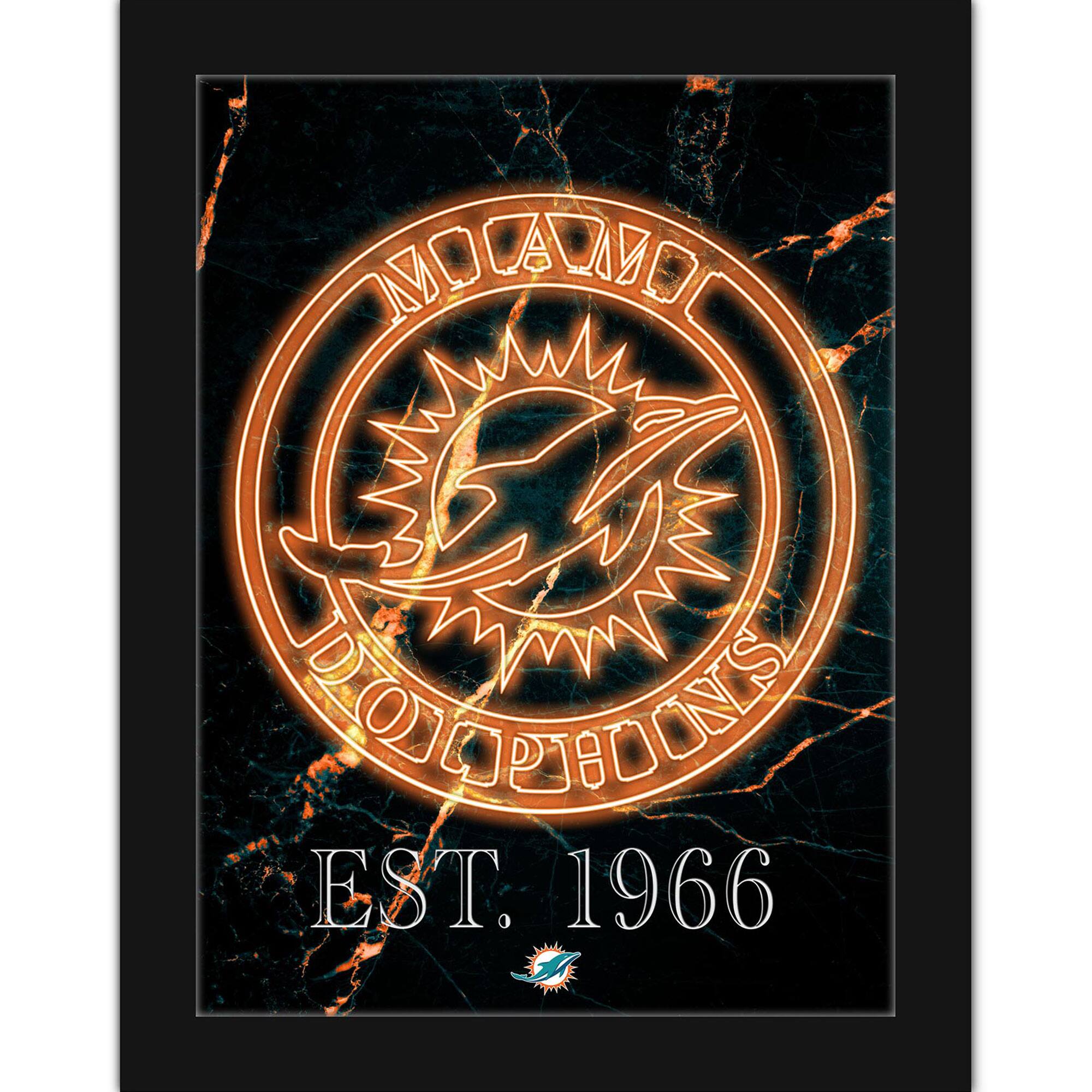 Black Miami Dolphins 12'' x 16'' Framed Circle Logo Print
