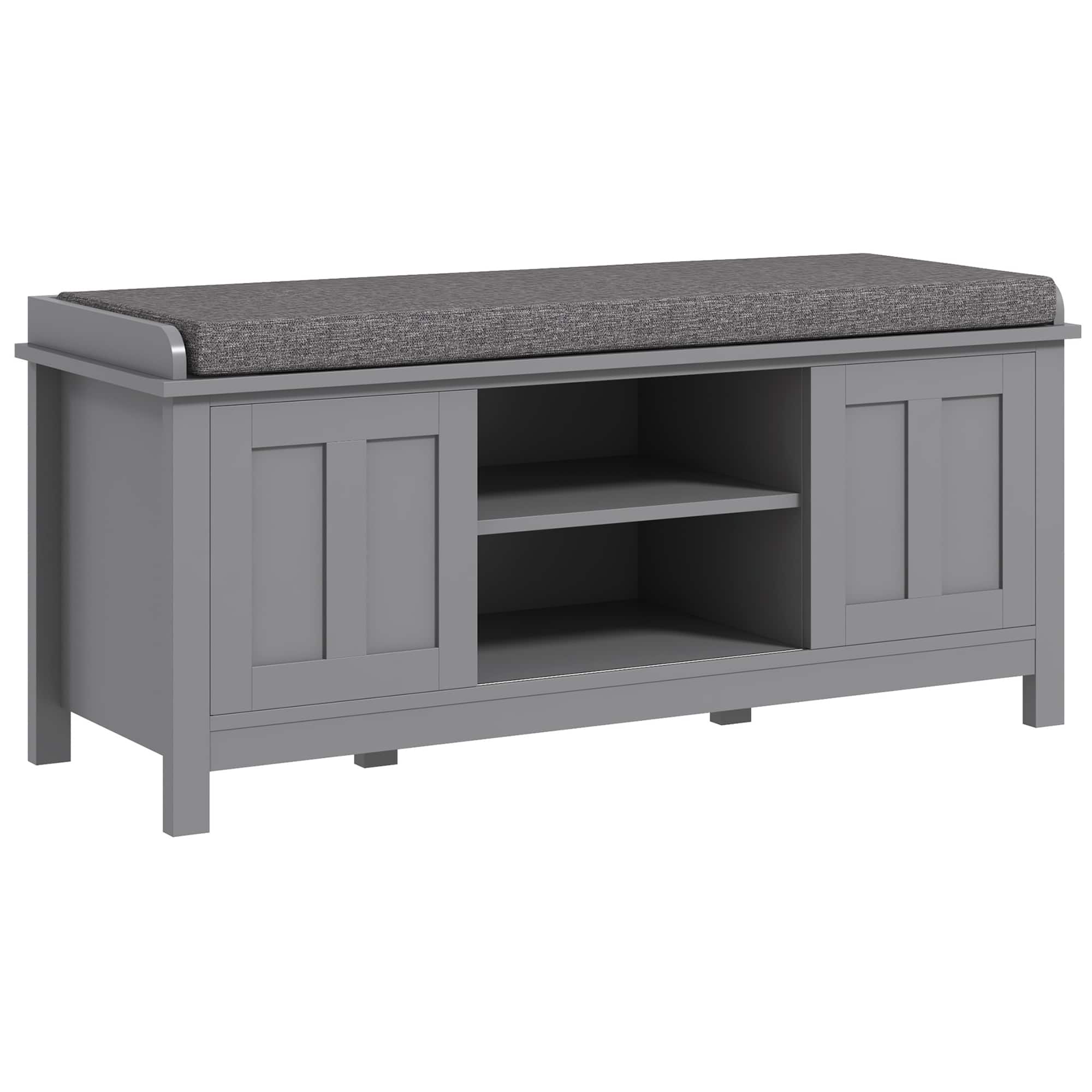 Homcom - Shoe Storage Bench, Entry Way Bench with Cushion, 2 Sliding Doors, Storage Ottoman Bench - Gray