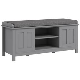 Homcom - Entryway Shoe Bench Storage Ottoman with Sliding Doors, Adjustable Shelving, 6 Compartments, and Padded Seat - Gray