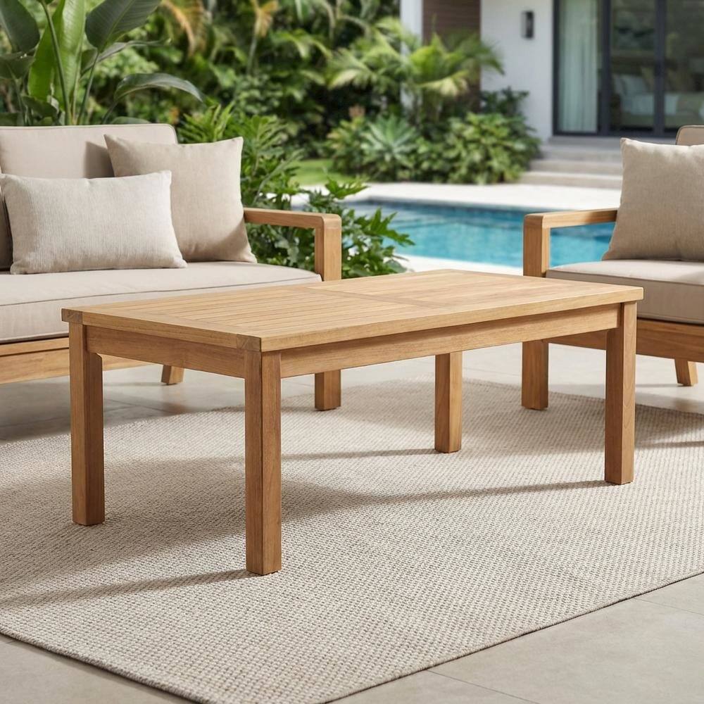 Left. Outdoor Escape - Teak Outdoor Coffee Table With Rectangular Design And Durable Finish - Brown.