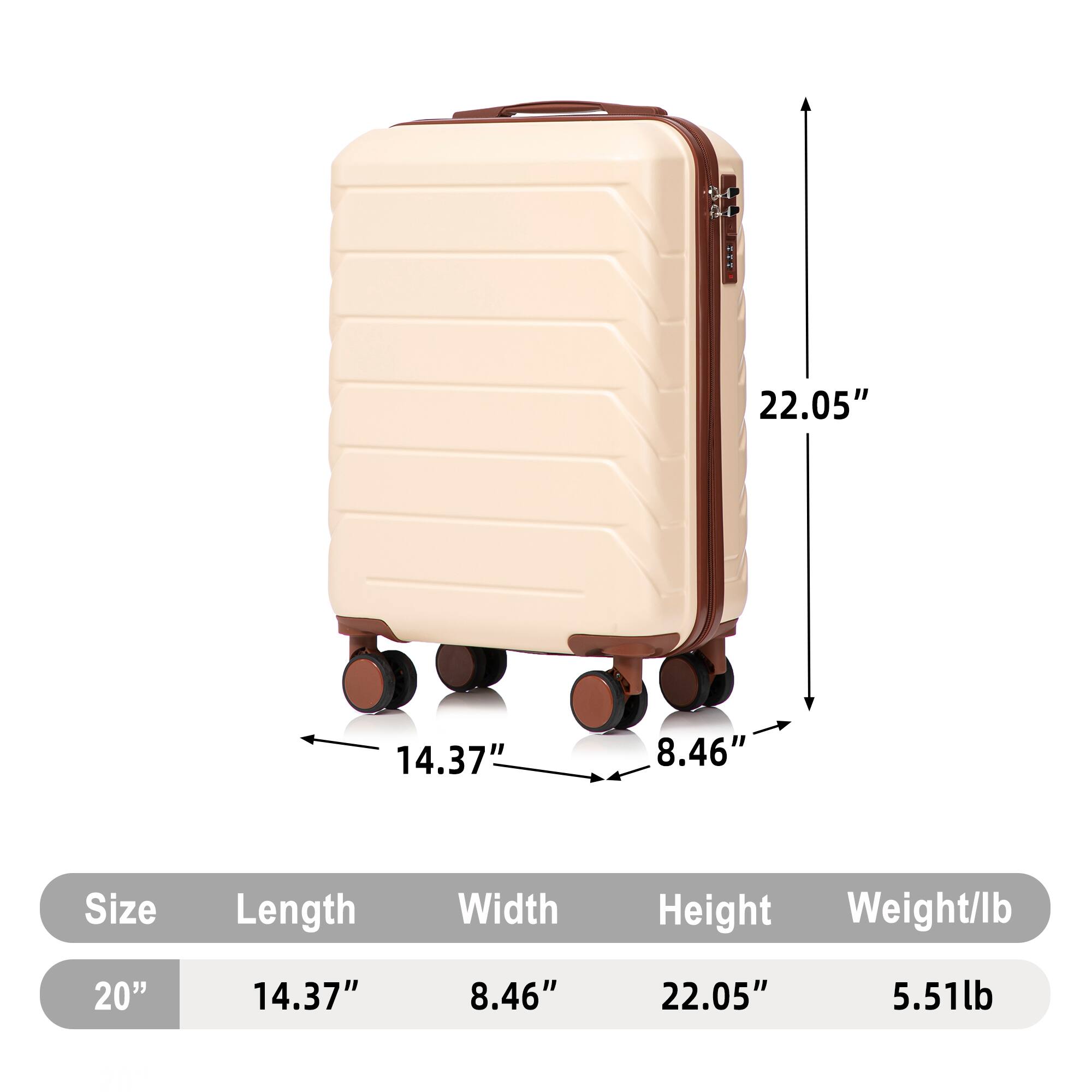 22.05"  
14.37"  
8.46"  
Size  
Length  
Width  
Height  
Weight/lb  
20"  
14.37"  
8.46"  
22.05"  
5.51lb