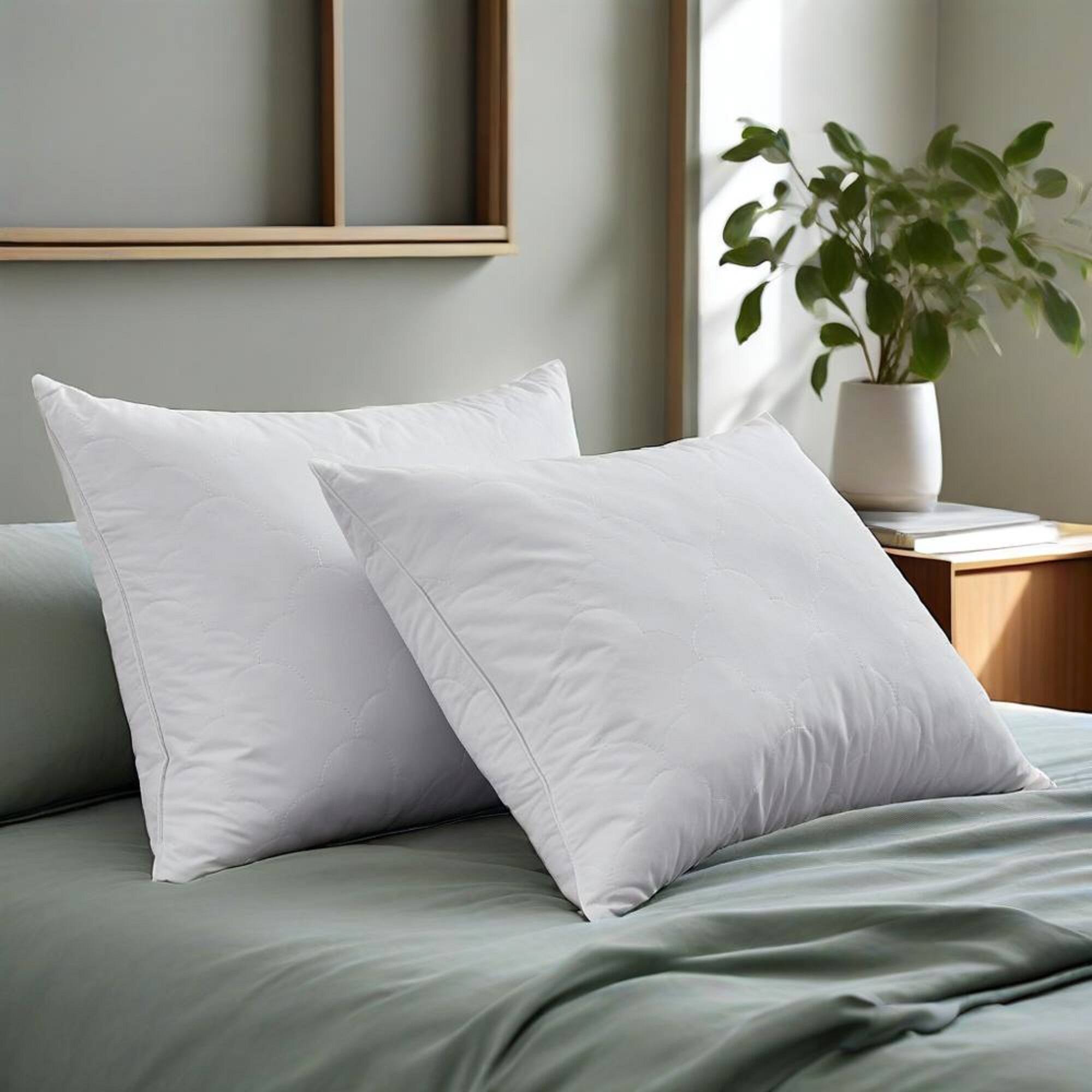 Angle. Peace Nest - Peace Nest Set of 2 Premium Medium Feather Quilted Bed Pillow with Soft Cover - White.