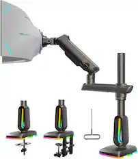 Front. HUANUO - Single Monitor Desk Mount with Mechanical Spring Arm, Integrated LED Light, & Supports up to a 57” Monitor - Black.
