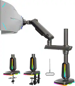 HUANUO - Single Monitor Desk Mount with Mechanical Spring Arm, Integrated LED Light, & Supports up to a 57” Monitor - Black