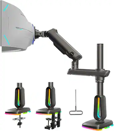Front. HUANUO - Single Monitor Desk Mount with Mechanical Spring Arm, Integrated LED Light, & Supports up to a 57” Monitor - Black.
