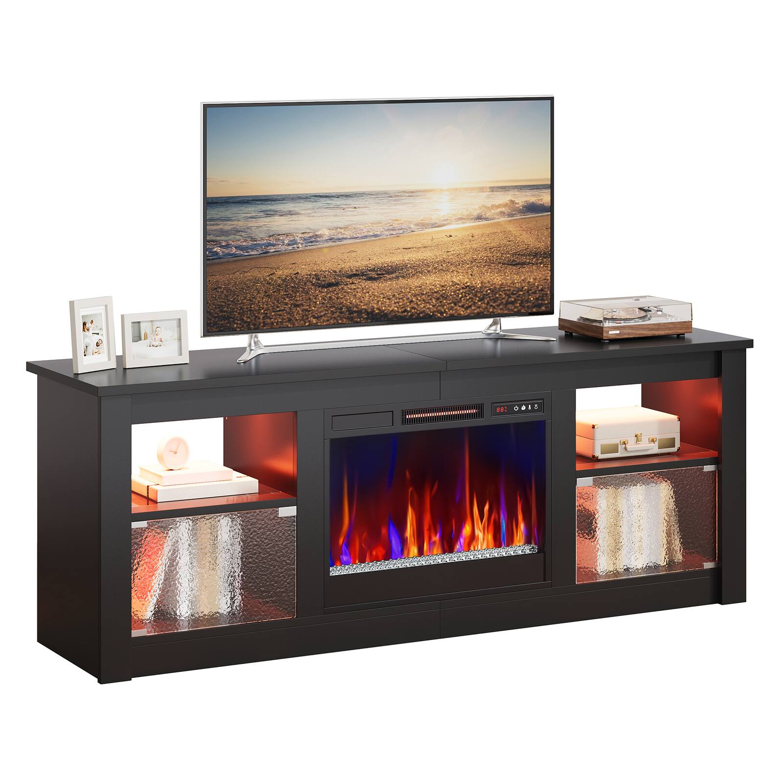 Alt View 6. Bestier - 63" Gaming TV Stand with 23" Wide Fireplace & RGB Lights Storage Cabinet for up to 70" TVs Entertainment Center - Black.