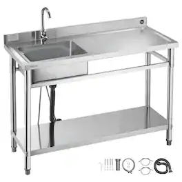 VEVOR - Stainless Steel Utility Sink, Free Standing Single Bowl Commercial Kitchen Sink with Faucet, Utility Right Basin - Stainless steel color