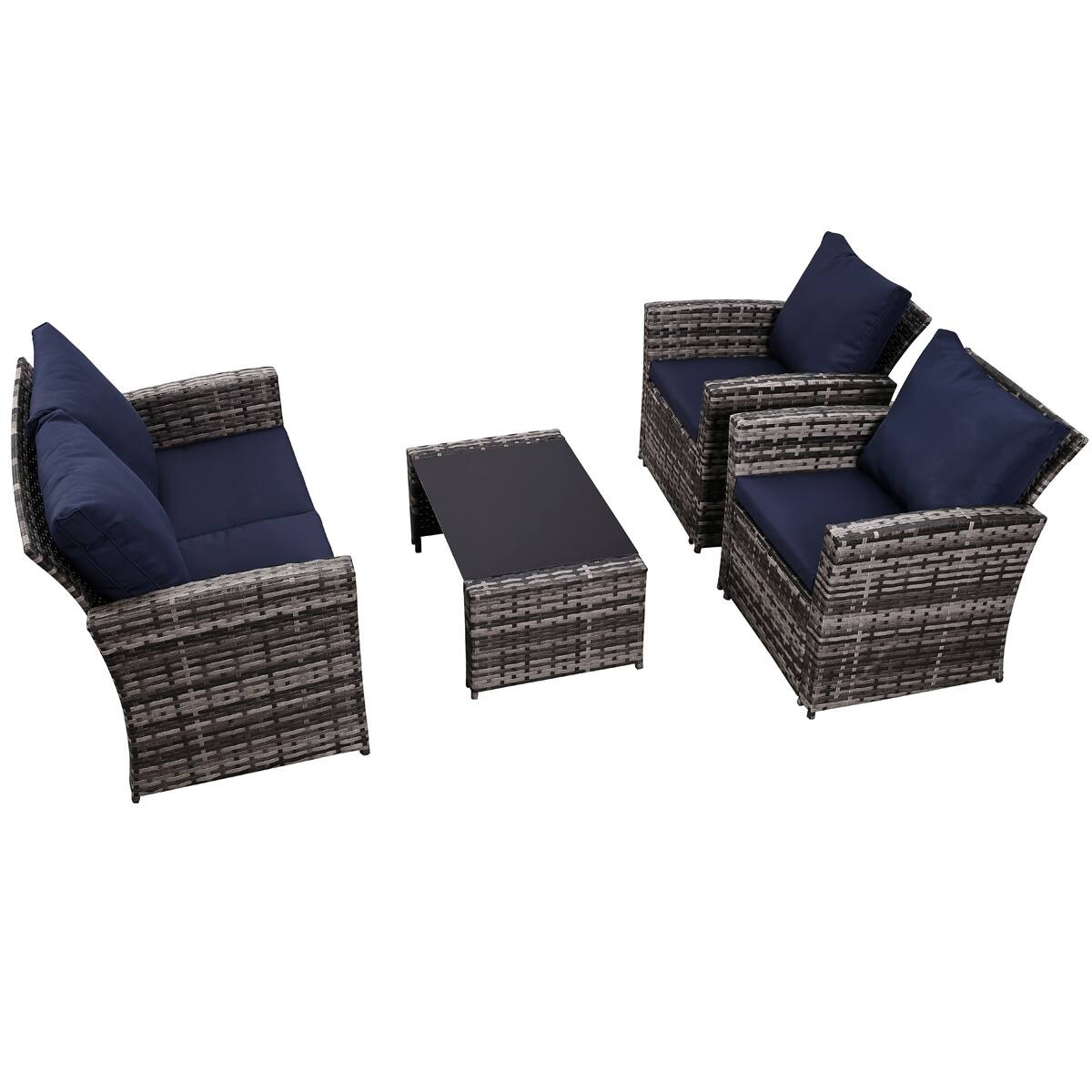 Angle. Ainfox - Ainfox 4 Piece Outdoor Patio Furniture Sets, Wicker Conversation Sectional Set for Balcony Porch Backyard - bule.