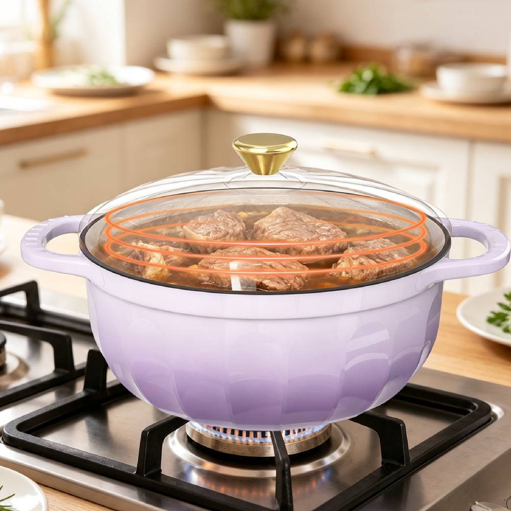 Alt View 2. Winado - 5 QT Enameled Cast Iron Dutch Oven with Gradient Petal Texture,Heat-Resistant Gloves, Pot Mat for Bread Baking, Roasting - Purple.
