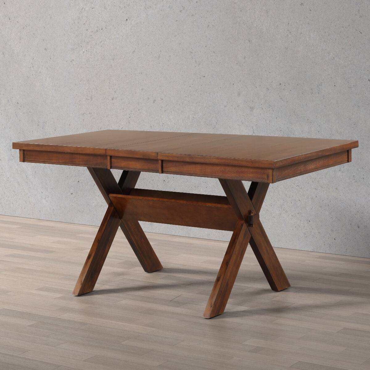 Back. Loheer - Loheer Extendable Dining Table, Dark Hazelnut Rectangular Wood Table with 18 Inch Leaf - Hazelnut.