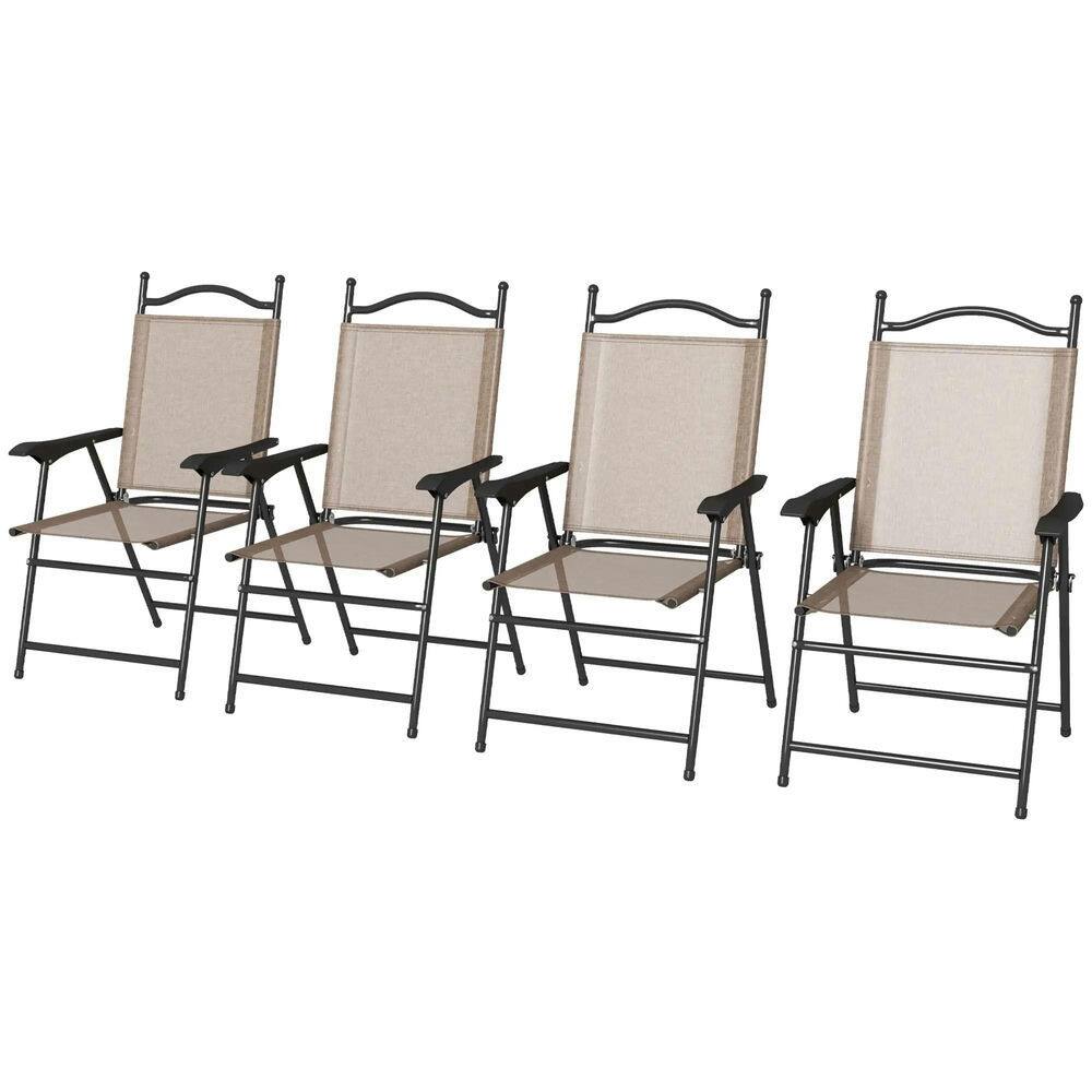 Front. Spaco - Spaco 4-Piece Folding Camping Chair Set, Mesh Seats, Armrests for Lawn Patio - Brown.