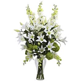 BreeBe - 33" Lily Delphinium & Hydrangea Arrangement - White