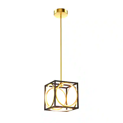 Front. Gymax - Gymax Modern LED Pendant Light 3000K Warm Light Cube Ceiling Light Fixture Golden - Golden.
