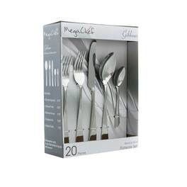 MegaChef - Gibbous 20 Piece Flatware Utensil Set, Stainless Steel Silverware Metal Service for 4 - Silver