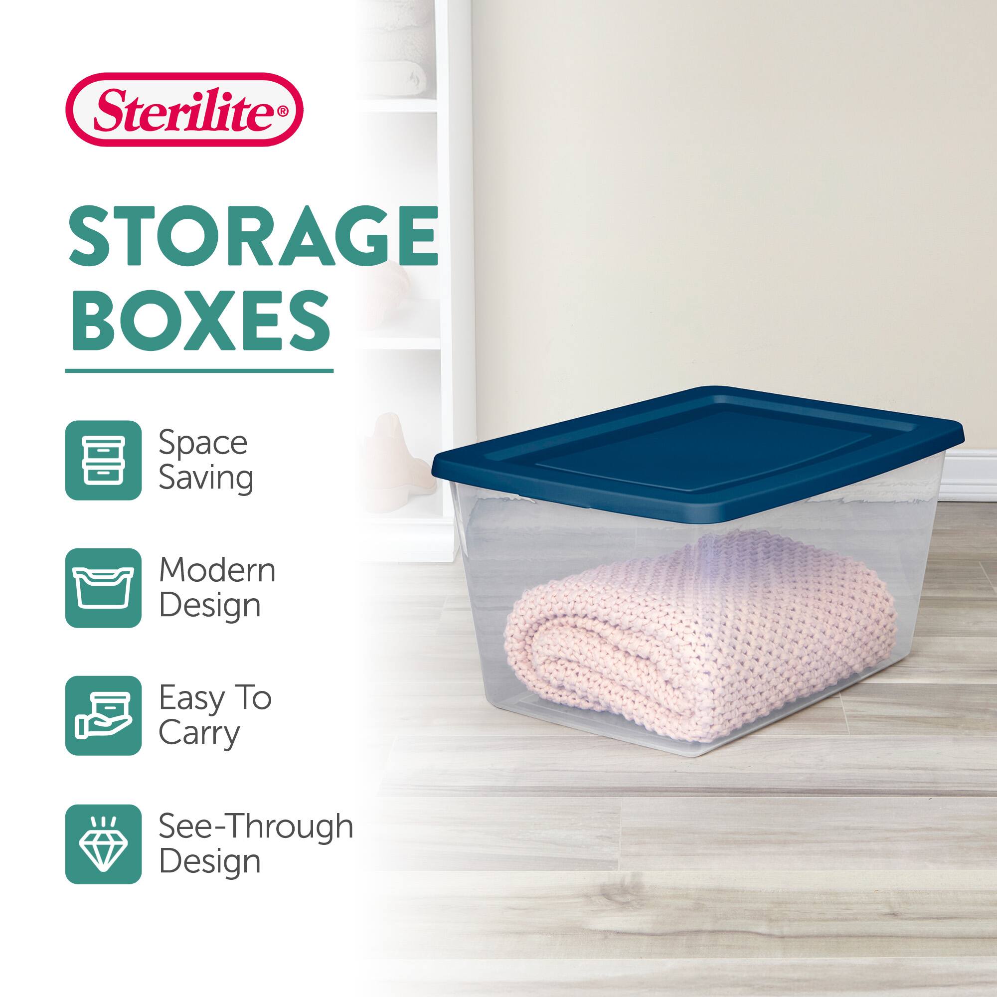 Sterilite STORAGE BOXES  
Space Saving  
Modern Design  
Easy To Carry  
See-Through Design