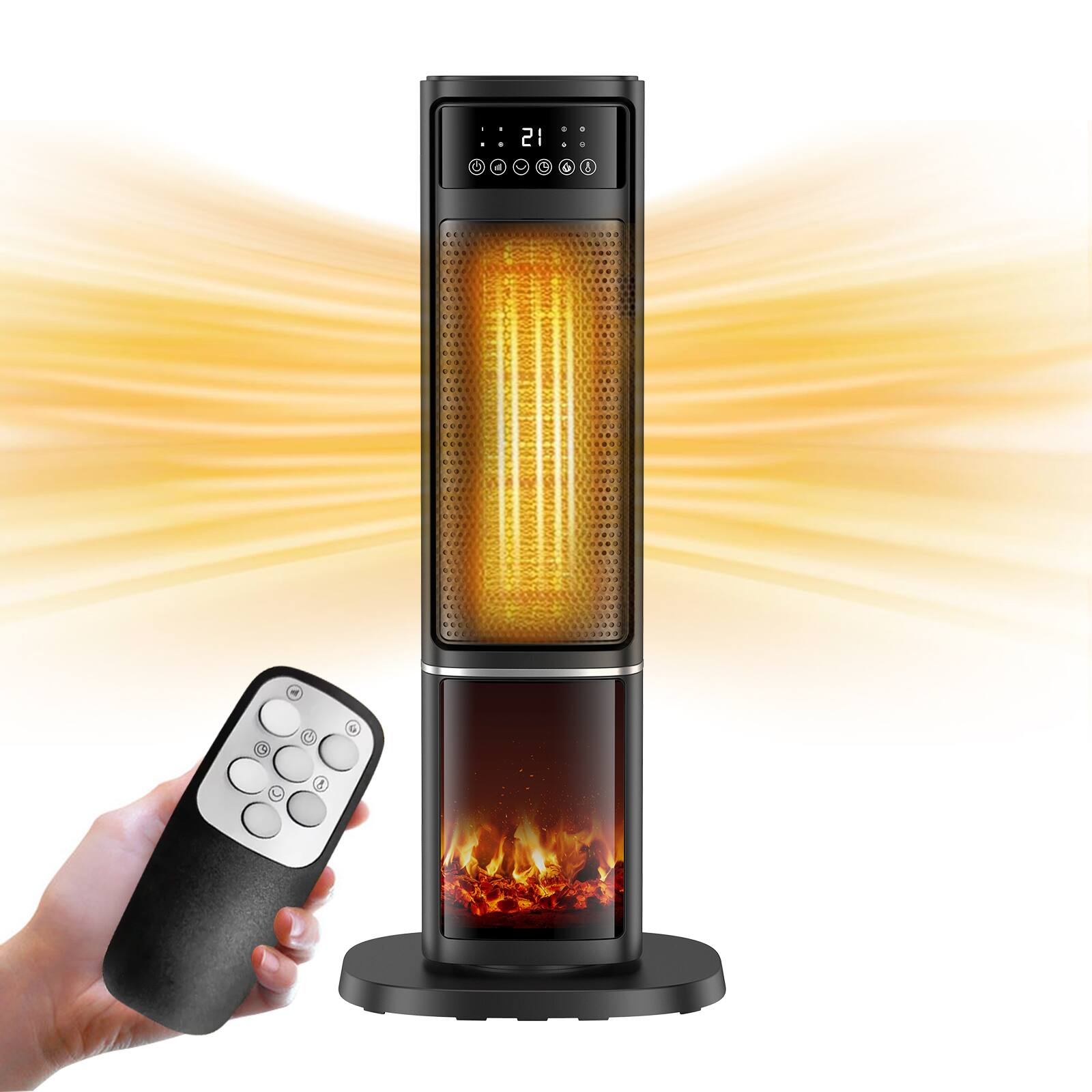 Sugift - 1500W Oscillating Ceramic Tower Electric Space Heater with Remote - Black