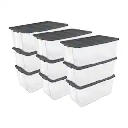 Sterilite - 200 Quart Clear Stackable Latching Storage Box Container, Grey, 9 Pack