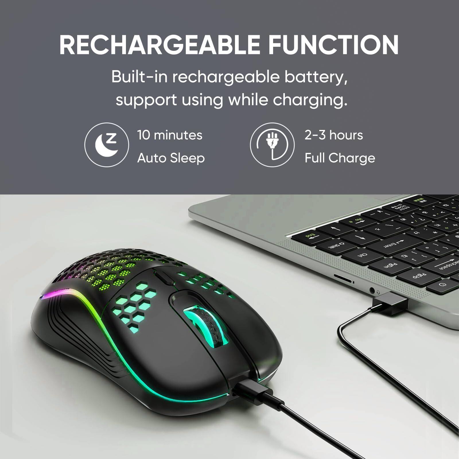 RECHARGEABLE FUNCTION

Built-in rechargeable battery, support using while charging.

10 minutes Auto Sleep

2-3 hours Full Charge