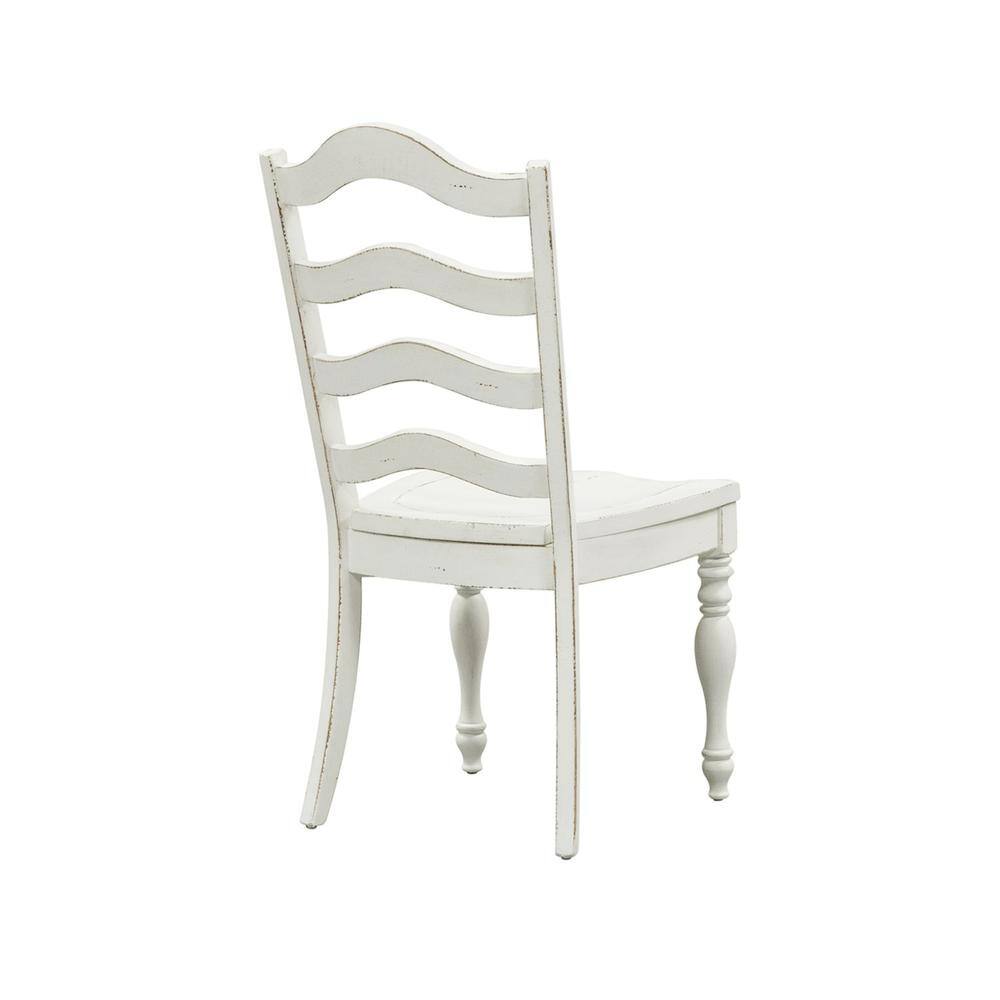 Angle. Liberty Furniture Industries - Magnolia Manor Ladder Back Side Chair (RTA) in Antique White - White.