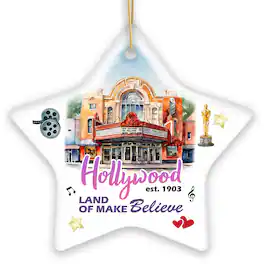 OrnamentallyYou - Hollywood the Land of Make Believe Artwork Ceramic Ornament A Thespians Dream of Being Famous - Multi-colored