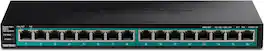 Trendnet - 16-Port Gigabit PoE+ Switch, 16 x Gigabit PoE+ Ports, 120W PoE Budget, Up to 30W Per Port, 1U 19" Rackmount Brackets Inc - Black