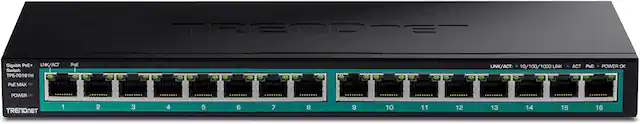 TRENDnet Gigabit PoE+ Switch TPE-TG161H
PoE UNK/ACT: 10/100/1000 LINK ACT
PoE: POWER OK
PoE MAX POWER
1 2 3 4 5 6 7 8 9 10 11 12 13 14 15 16