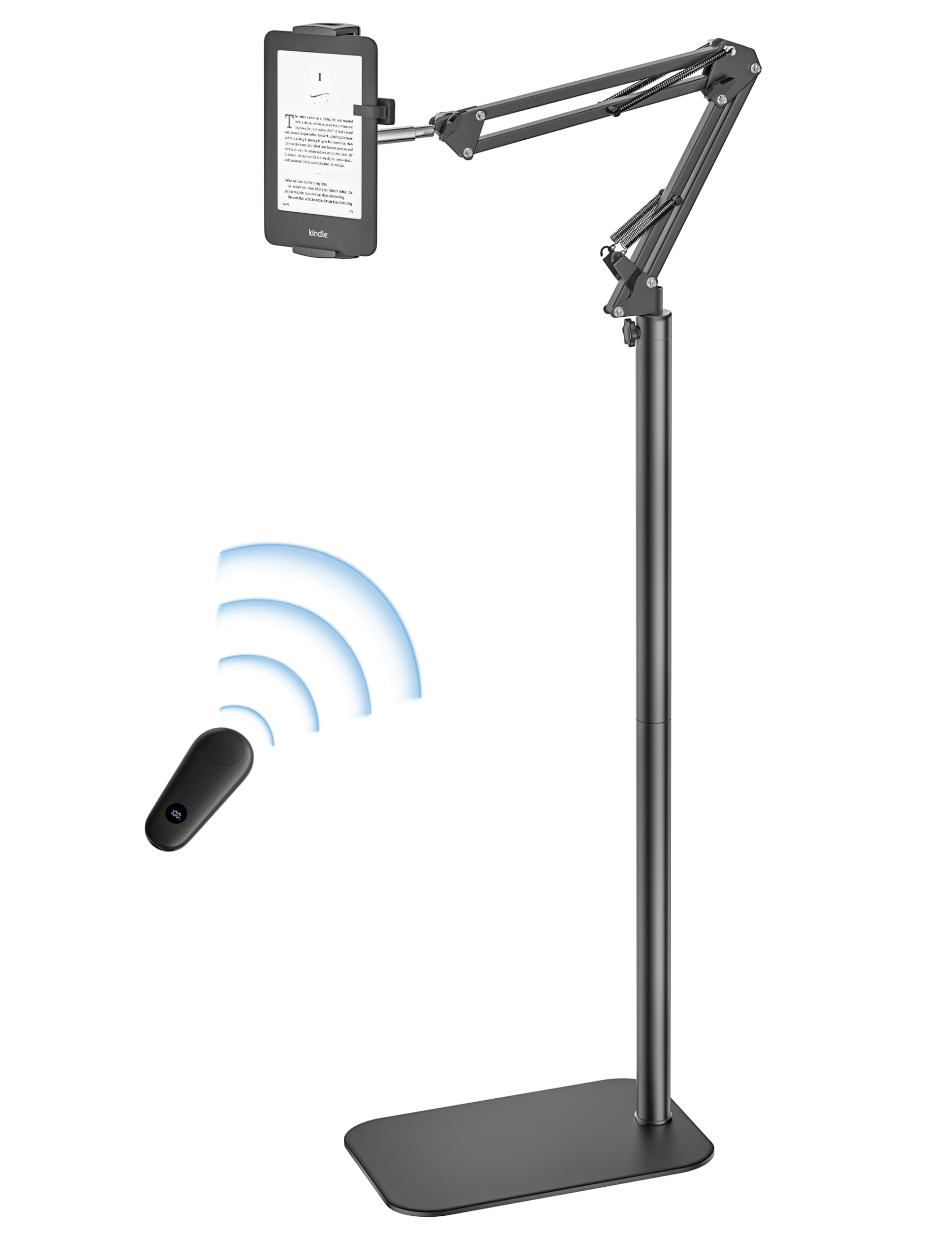 METALTON - Kindle Floor Stand Holder With Remote Page Turner For Reading In Bed Adjustable Tablet Mount Clicker Access - Default