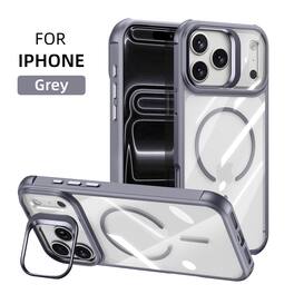 Dteck - Magnetic Case for Apple iPhone 17 Pro Max with Integrated Camera Ring Stand, Clear Shockproof Protective Hybrid Cover - Gray