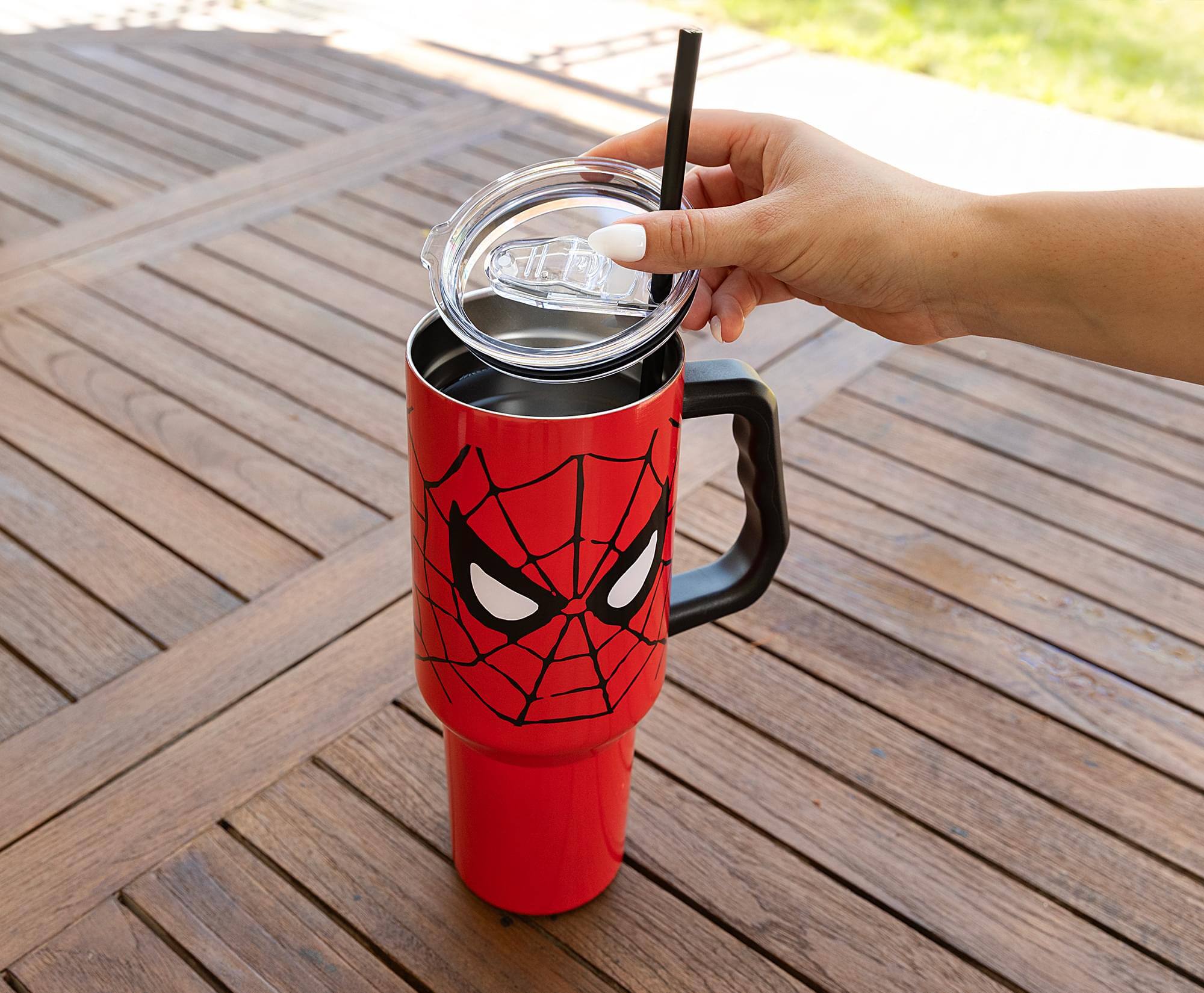 Alt View 5. Silver Buffalo - Marvel Spider-Man Face 40-Ounce Stainless Steel Tumbler With Handle - Multi-Colored.