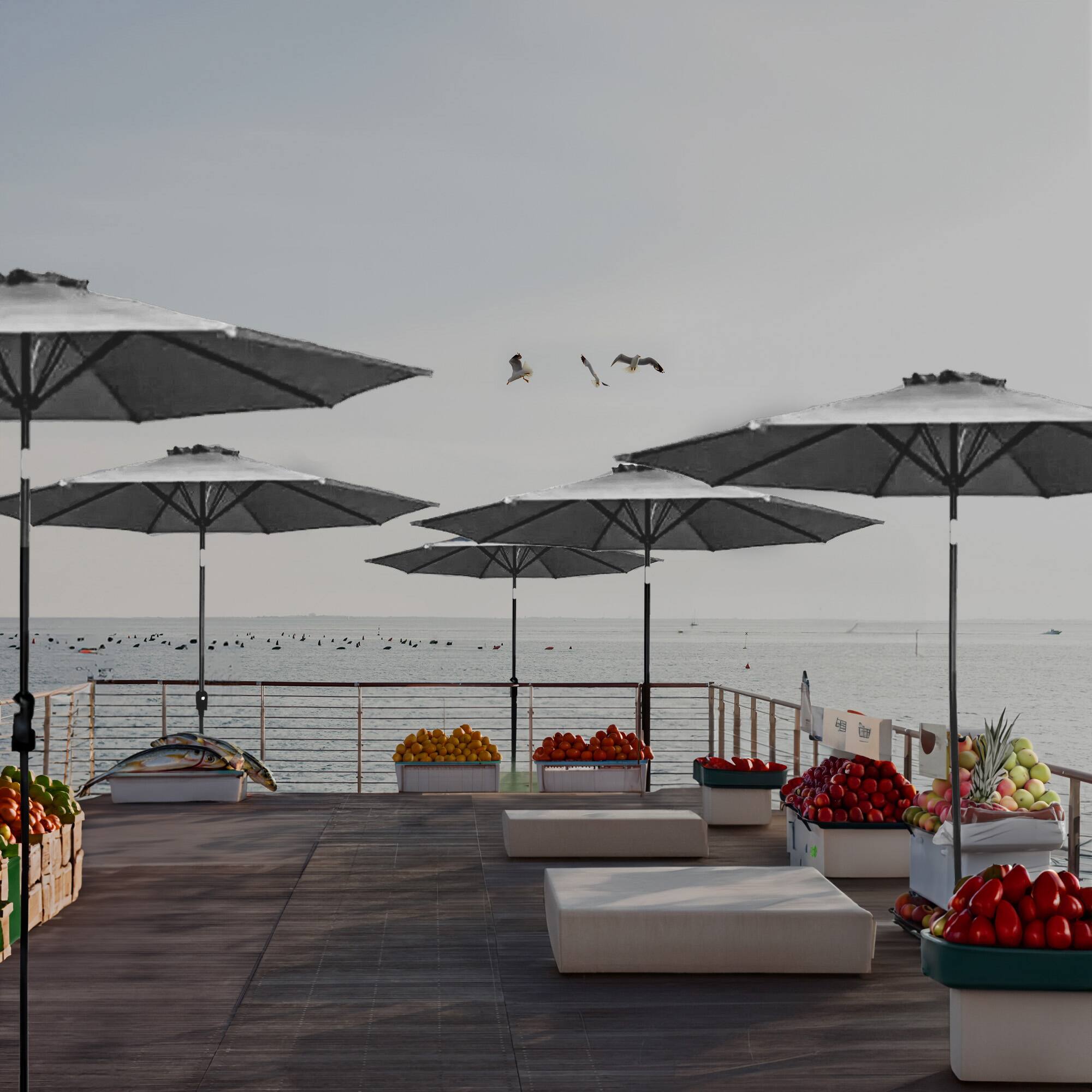 Alt View 2. Four Seasons Courtyard - Four Seasons Courtyard 9 Foot Round Olefin Fabric Belmont Market Umbrella, Navy - Navy.